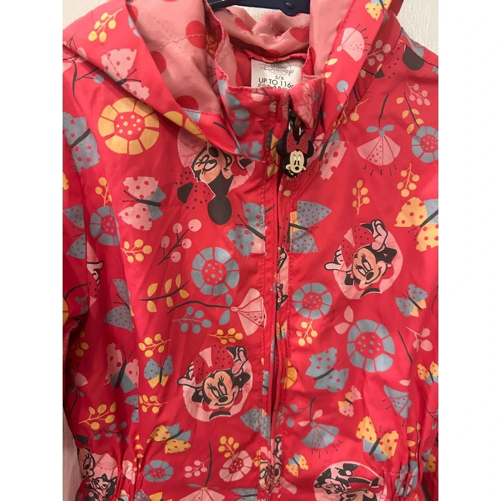 Disney Store Minnie Mouse Rain Jacket Red Floral Butterfly Hooded‎ Coat Kids 5/6